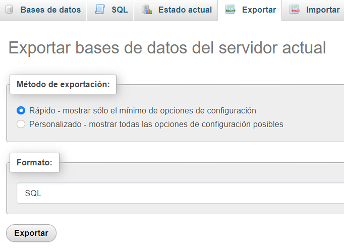 exportar base de datos wordpress